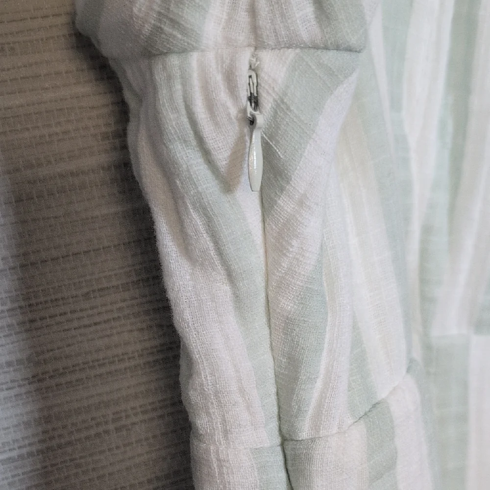 In Loom Seafoam Green And White Striped Gauze Mini Dress High Low Large NWT - Picture 13 of 14